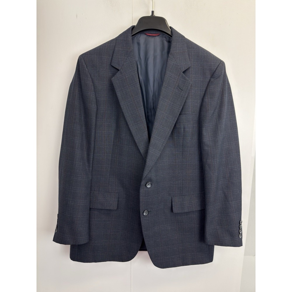Hart Schaffner Marx Sport Coat Men's 42R Navy Blue Plaid Suit Blazer Made in USA